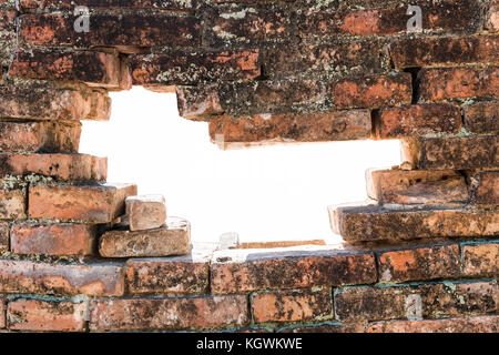 White hole in old brick wall frame Stock Photo