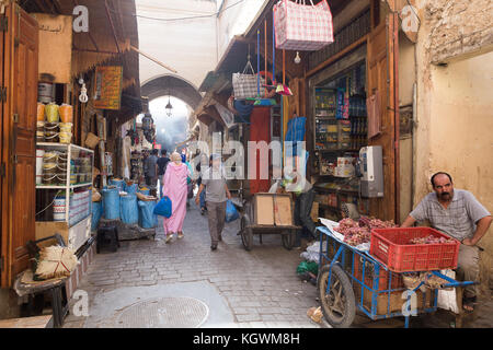 Fez was the capital city of modern Morocco until 1912. The city has two old medina quarters, the larger of which is Fes el Bali. Stock Photo