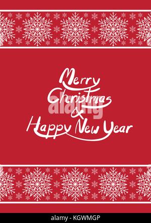 Poster design for Christmas in simple flat style with blank space for text. Seamless background design with white text and snowflake on red background Stock Vector