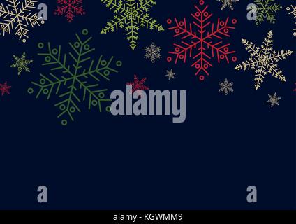 Poster design for Christmas, New Year or winter season in simple flat style with blank space for text. Seamless background design with snowflakes on d Stock Vector