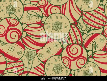 Seamless background design for Christmas, New Year or party in simple flat style. Colorful Christmas ornament random on background in red, green and c Stock Vector