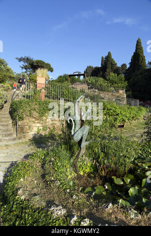 The Rose Garden is a Green Area and a magnificent Panoramic view, Exposition of the work of Jean-Michel Folon, Belgian Artist. Florence, Italy Stock Photo