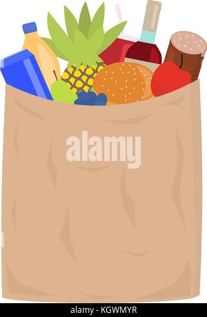 Vector market paper shopping bag full groceries Stock Vector