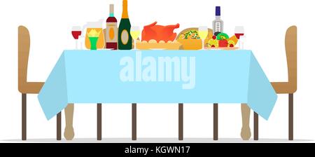 Vector table for festive holiday romantic dinner Stock Vector