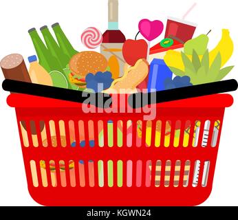 Vector market shopping basket full food and drink Stock Vector