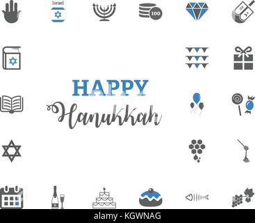 Jewish Holiday Hanukkah icons set. Vector illustration Stock Vector
