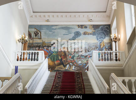 SAINT-PETERSBURG, RUSSIA - NOVEMBER 08, 2017: Interior of the Academy of Sciences. Mosaic painting by MV Lomonosov "Poltava Battle" (1764) on the fron Stock Photo
