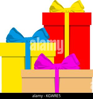 Big pile of colorful wrapped gift boxes holiday new year poster. Stock Vector