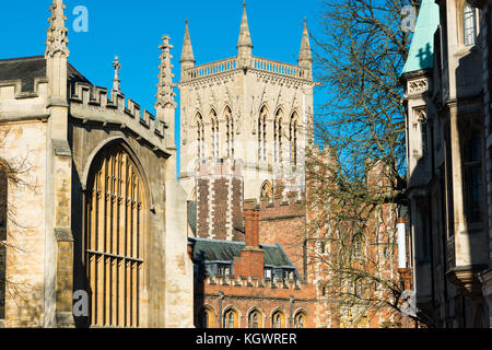 Trinity Street in the city centre with St Johns and Trinity Colleges, Cambridge, Cambridgeshire, England, UK. Stock Photo