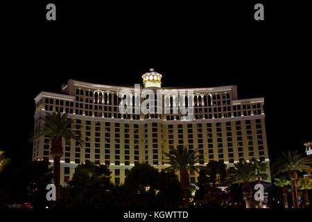 LAS VEGAS, USA - AUG 5: Night view of the famous Bellagio Hotel in Las Vegas, on August 5 2012 Stock Photo