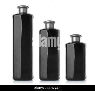 Black shampoo bottle isolated on white Stock Photo