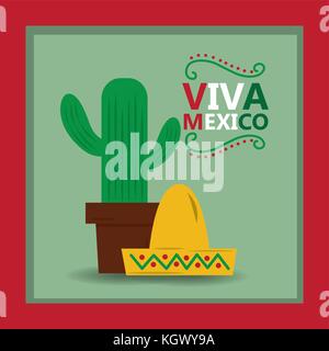 viva mexico hat and potted cactus card invitation Stock Vector