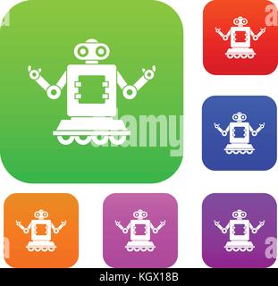 Cyborg on wheels set color collection Stock Vector