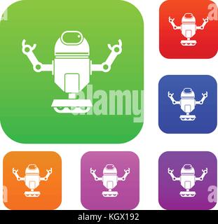Robot on wheels set color collection Stock Vector