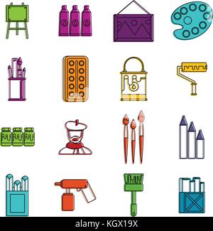 Painting icons doodle set Stock Vector