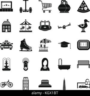 City hobby icons set, simple style Stock Vector