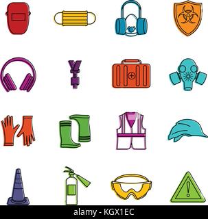 Safety icons doodle set Stock Vector