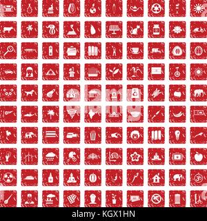 100 elephant icons set grunge red Stock Vector