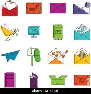 Email icons doodle set Stock Vector