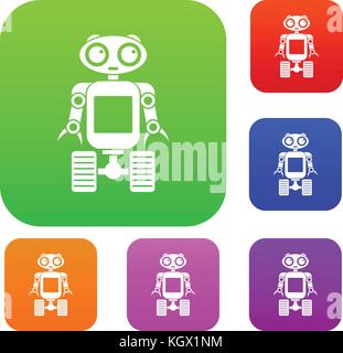 Robot on wheels set color collection Stock Vector