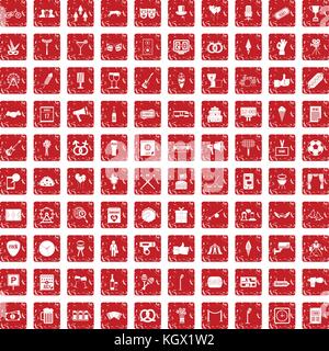 100 events icons set grunge red Stock Vector