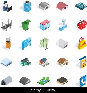 Hangar icons set, isometric style Stock Vector