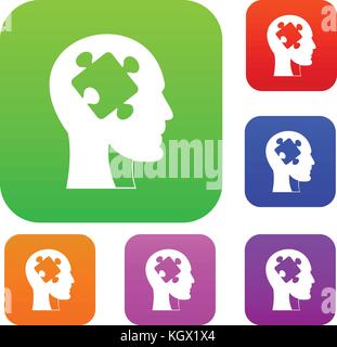 Head with puzzle set color collection Stock Vector