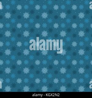 Dark seamless pattern of many light snowflakes on blue background. Soft Christmas winter theme for gift wrapping. New Year seamless background for web Stock Vector