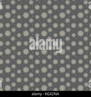 Elegant seamless pattern of many gold and purple snowflakes on dark grey background. Christmas winter theme for gift wrapping. New Year seamless backg Stock Vector