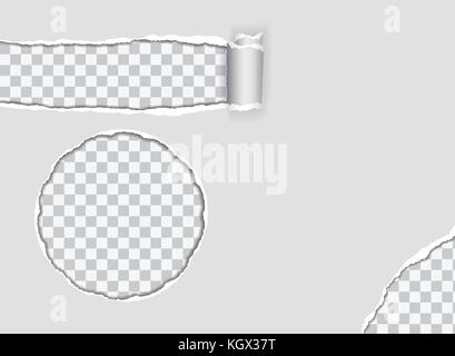 Set of vector illustration of torn paper with torn corner, isolated on transparent background Stock Vector