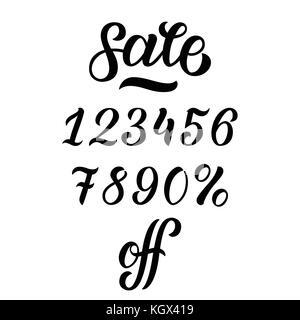 Hand-drawn sale lettering with percents off, design elements, stickers - vector illustration for your business. Stock Vector