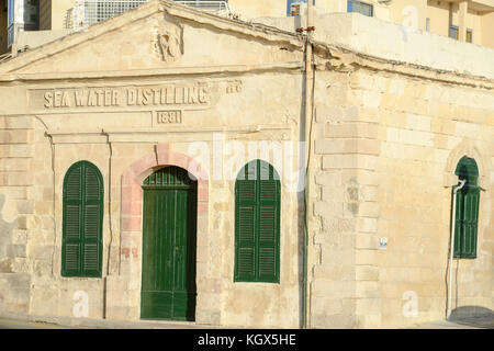 Sea water distilling plant, built 1881 at Sliema on Malta. Stock Photo