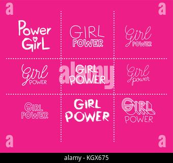 girl power stickers set in magenta background Stock Vector