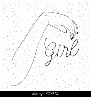 girl text with female arm silhouette over white background with sparkles Stock Vector