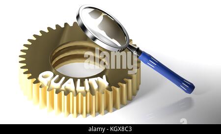 Magnifier on Mechanics gear - 3D rendering Stock Photo - Alamy