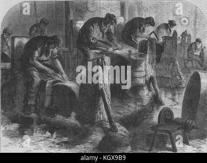 The Sheffield steel manufactures. Table-blade Grinding. Yorkshire 1866. The Illustrated London News Stock Photo