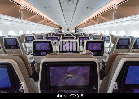 Etihad Airways aircraft cabin interior - Boeing 787 Stock Photo