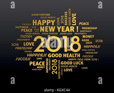 Gold greeting words around year 2018 date on black Stock Vector