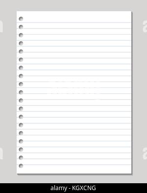 Blank lined white paper sheet from notebook background with blue lines ...