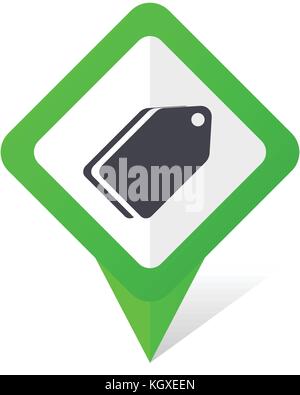Label ticket green square pointer web and mobile phone vector icon in eps 10 on white background with shadow Stock Vector