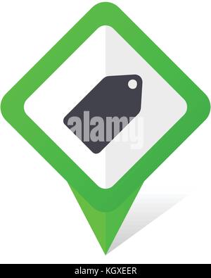 Label ticket green square pointer web and mobile phone vector icon in eps 10 on white background with shadow Stock Vector