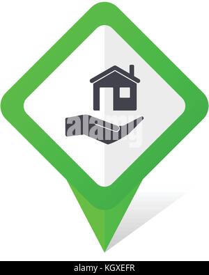 House care green square pointer web and mobile phone vector icon in eps 10 on white background with shadow Stock Vector