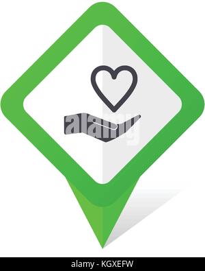Care love green square pointer web and mobile phone vector icon in eps 10 on white background with shadow Stock Vector
