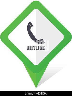 Hotline green square pointer web and mobile phone vector icon in eps 10 on white background with shadow Stock Vector