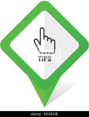 Tips green square pointer web and mobile phone vector icon in eps 10 on white background with shadow Stock Vector