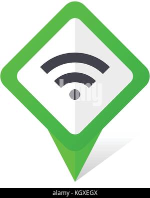 Wireless green square pointer web and mobile phone vector icon in eps 10 on white background with shadow Stock Vector