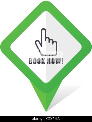 Book now green square pointer web and mobile phone vector icon in eps 10 on white background with shadow Stock Vector