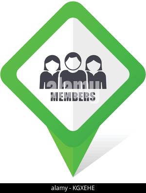 Members green square pointer web and mobile phone vector icon in eps 10 on white background with shadow Stock Vector