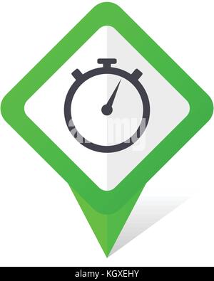 stopwatch green square pointer web and mobile phone vector icon in eps 10 on white background with shadow Stock Vector
