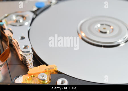 close up of a hard disk inside Stock Photo